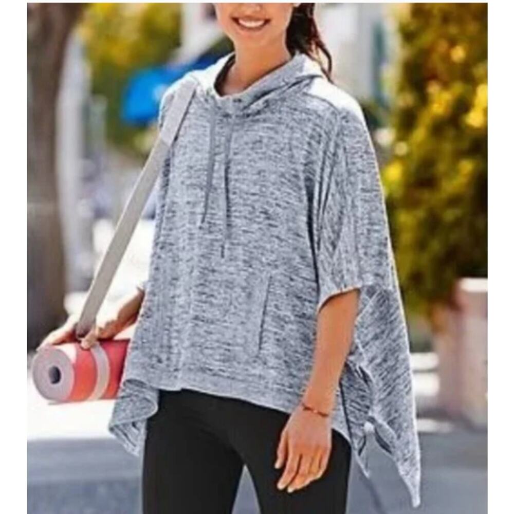 ATHLETA Blissful Hoodie Poncho Womens Small Knit Pullover Sweatshirt Roo Pocket
